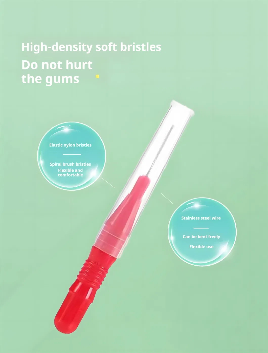 Soft Bristle Interdental Brushes I-Shaped Dental Floss with Stainless Steel Tooth Picks for Sale