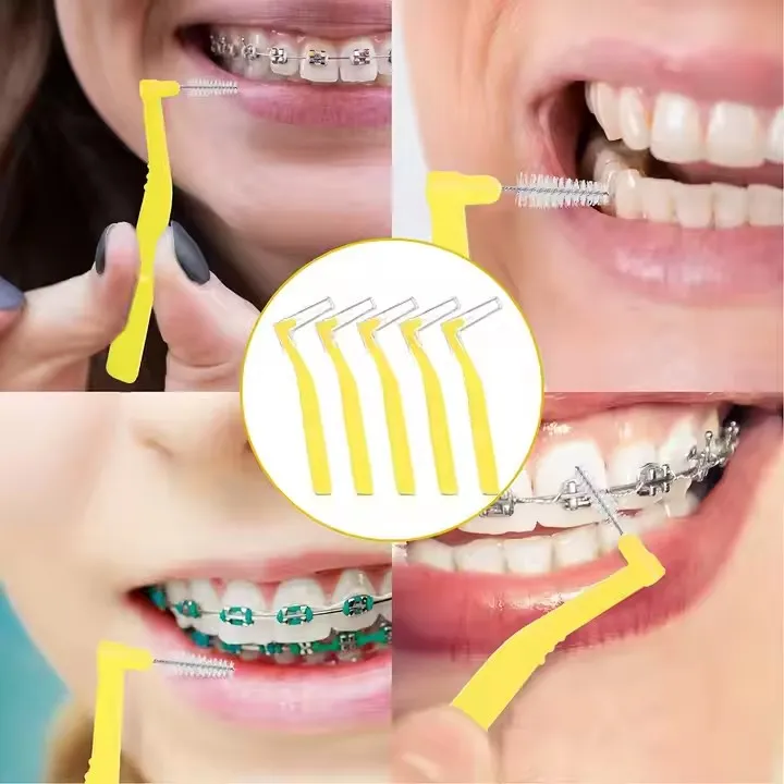 Orthodontic Brush PP Handle Oral Cleaning L Type Interdental Brush Toothpicks