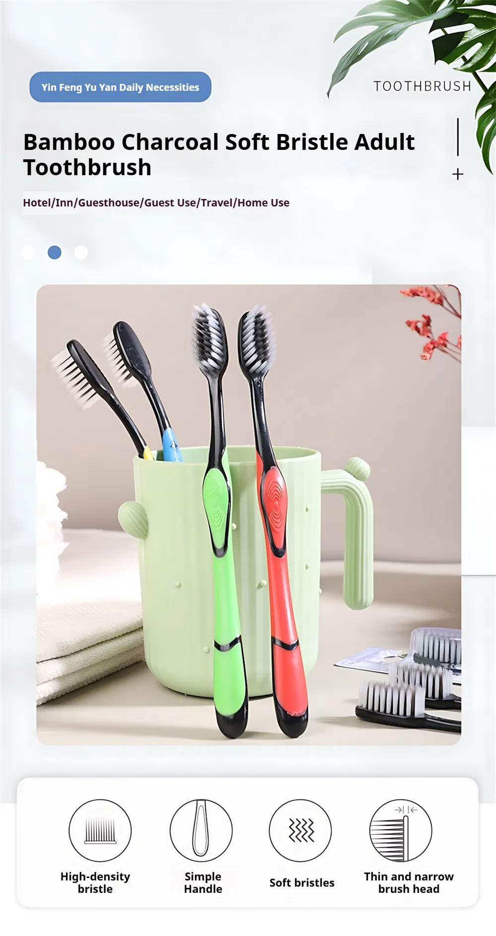 Wholesale Custom Adult Toothbrush with Super Soft Nylon Bristles Plastic Handle for Home Use Sensitive Teeth Care