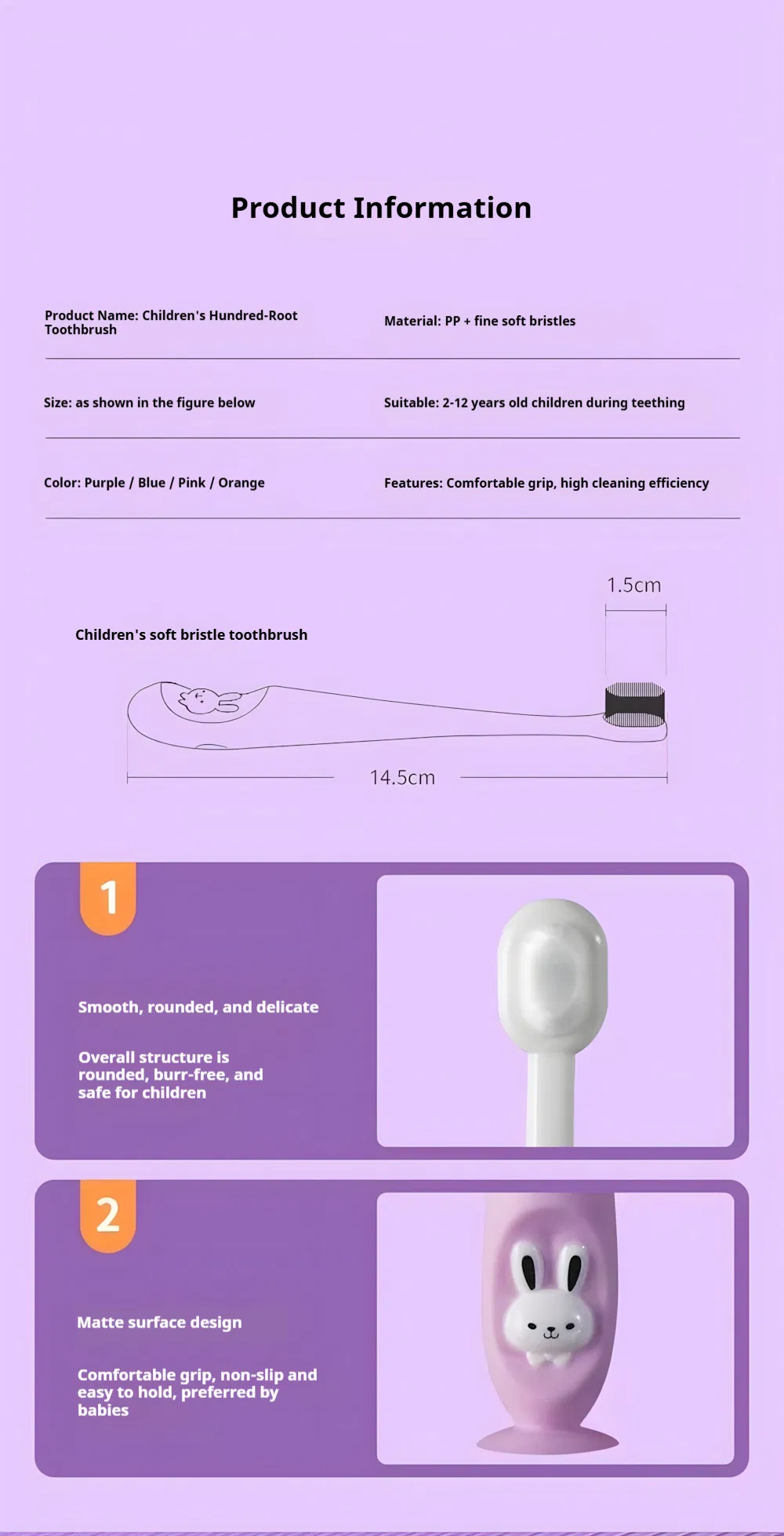 High Quality Kids Toothbrush with Soft Nylon Bristles and Cartoon Handle for Home Use