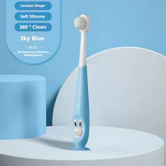 OEM ODM Cute Clover Baffle Silicone Handle Soft Bristle Children's Toothbrush in Green Purple Colors