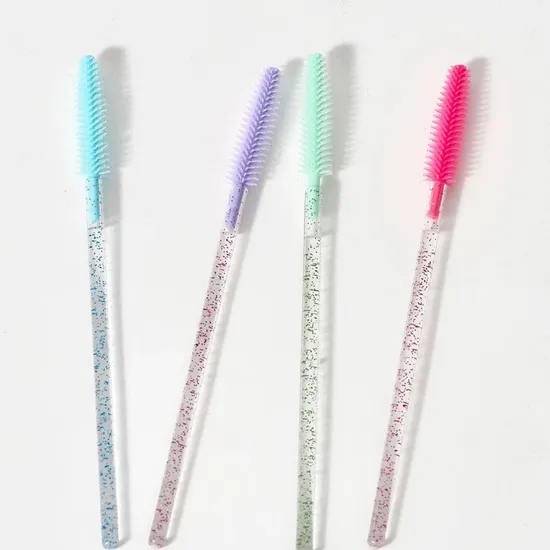 Custom Curved Rotating Long Handle Nylon Plastic Disposable Mascara Wands Eyelash Brush