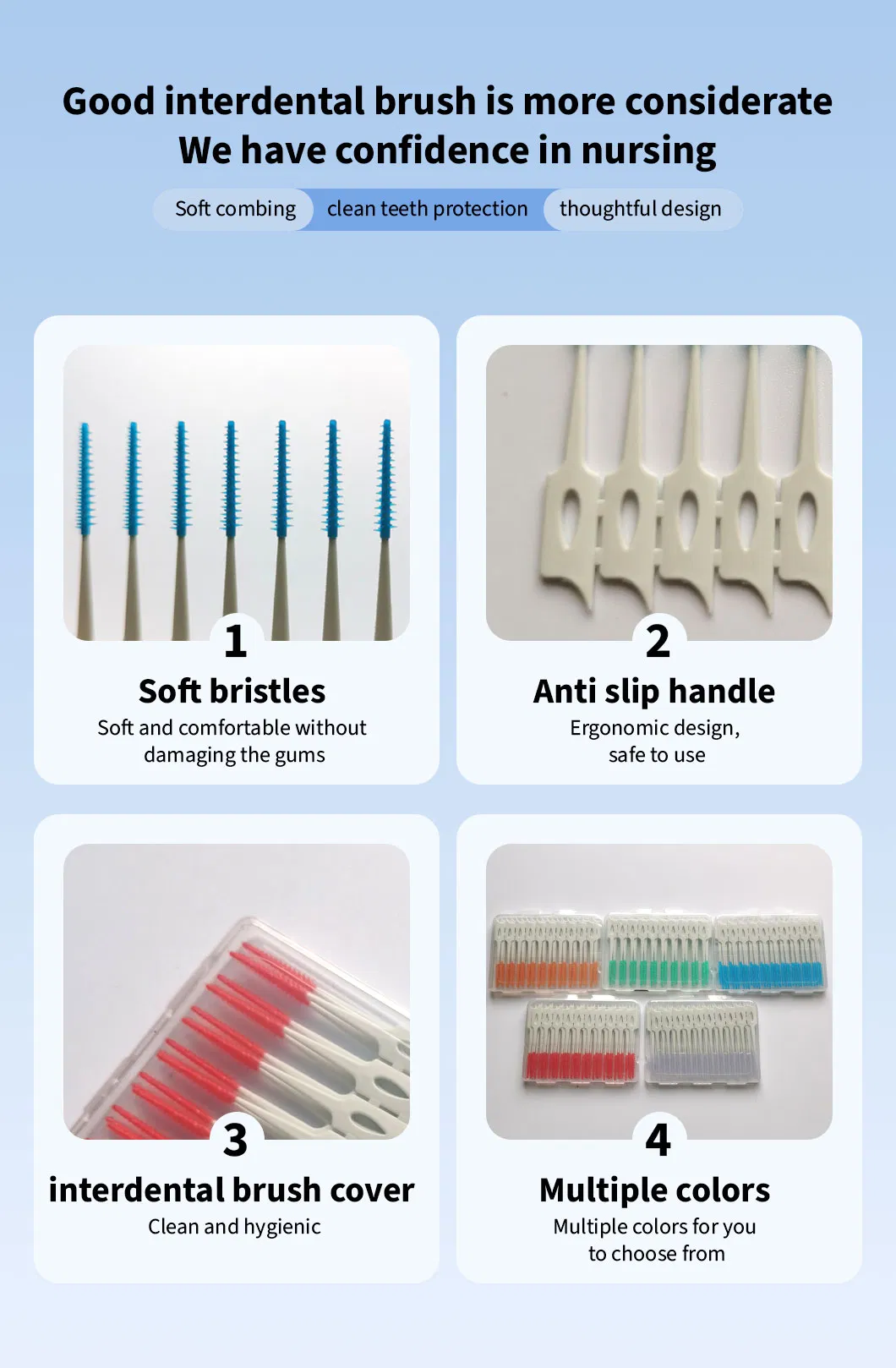 Customized Logo Disposable Dental Cleaning Interdental Brush Toothpick Silicone Dental Pick