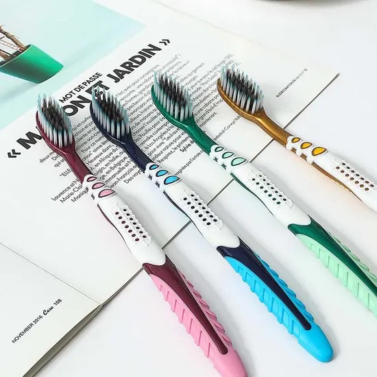 High Quality Custom Logo Wavy Shape Bristle Rubber Handle Oral Care Adult Toothbrush