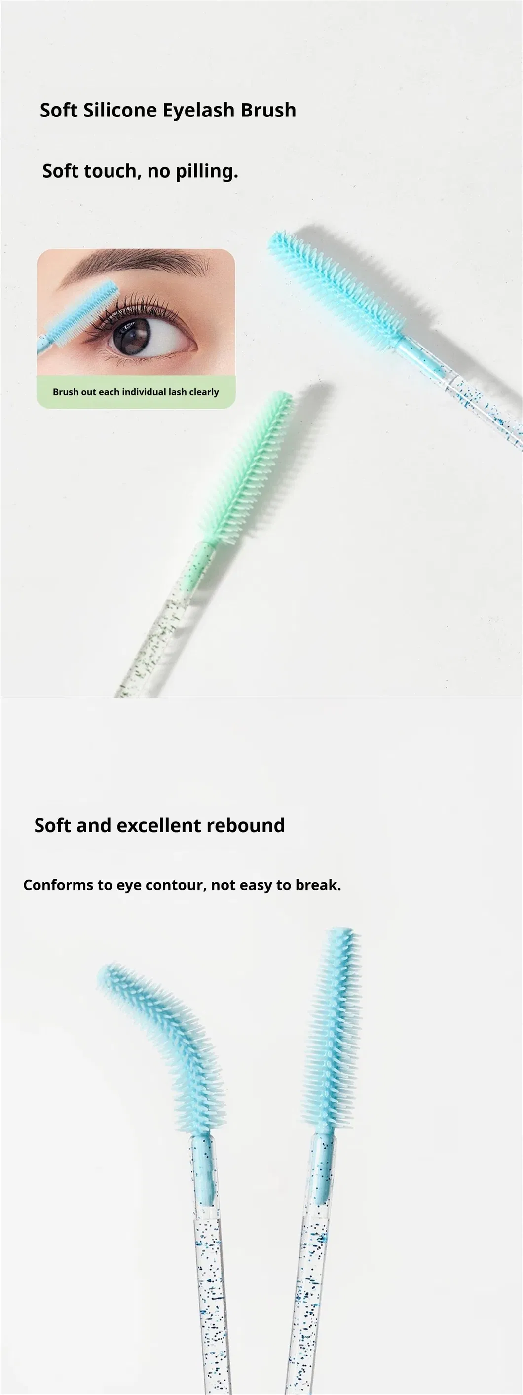 Shiny Crystal Disposable Eyelash Applicator with Crystal Handle Nylon Mascara Lash Wands Spoolies Brushes for Cleaning