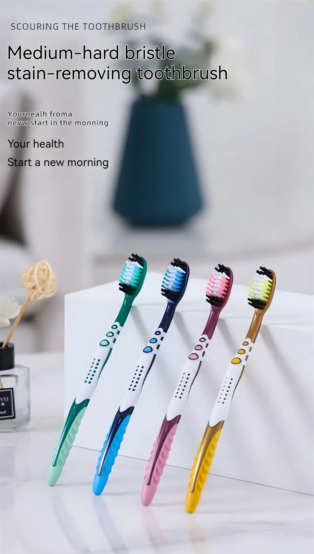 High Quality Custom Logo Wavy Shape Bristle Rubber Handle Oral Care Adult Toothbrush
