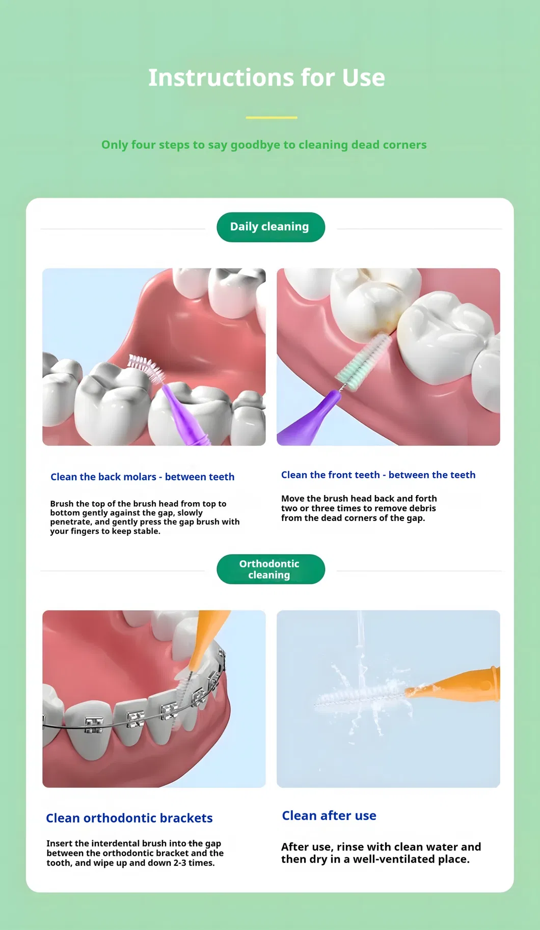 Customized Interdental Soft Brush Care for Teeth Clean Interdental Seams False Interdental Brush for Sale