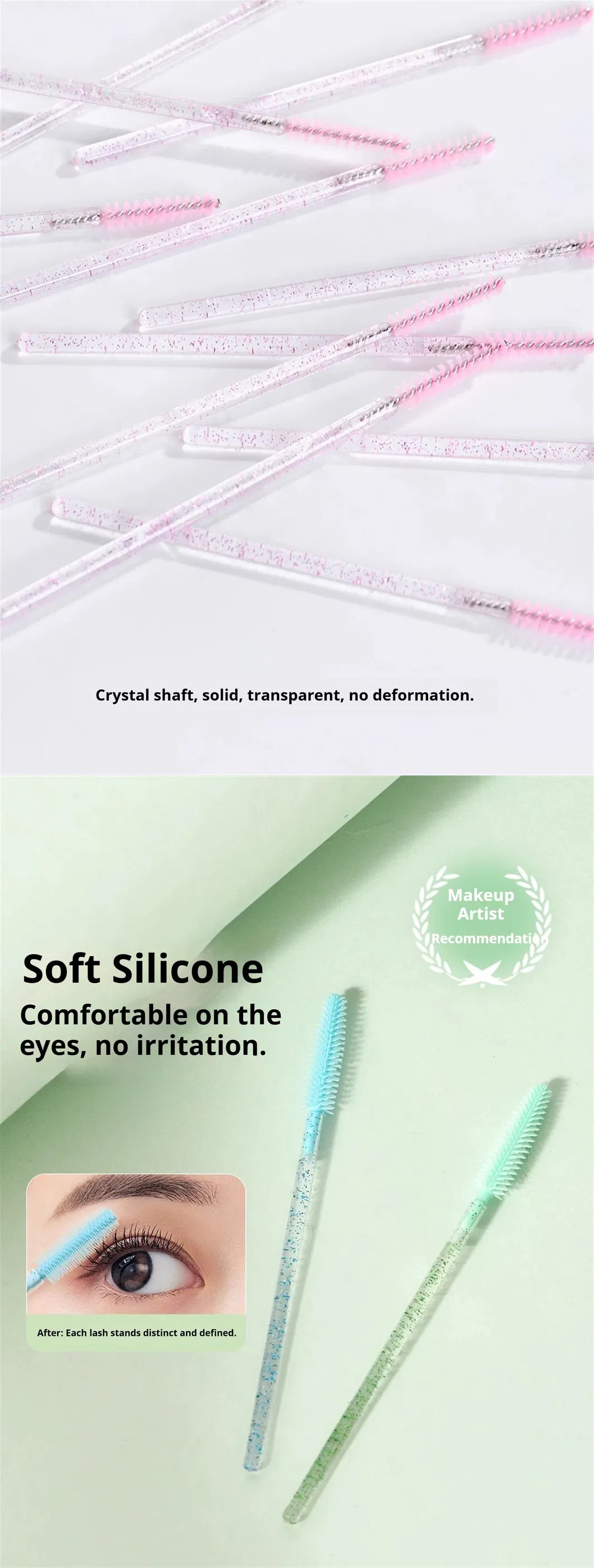 Ot Sell Colorful 50PCS Crystal Spoolies Mascara Silicone Eyelash Extension Cleaning Brush with Nylon Glitter Makeup Cosmetics