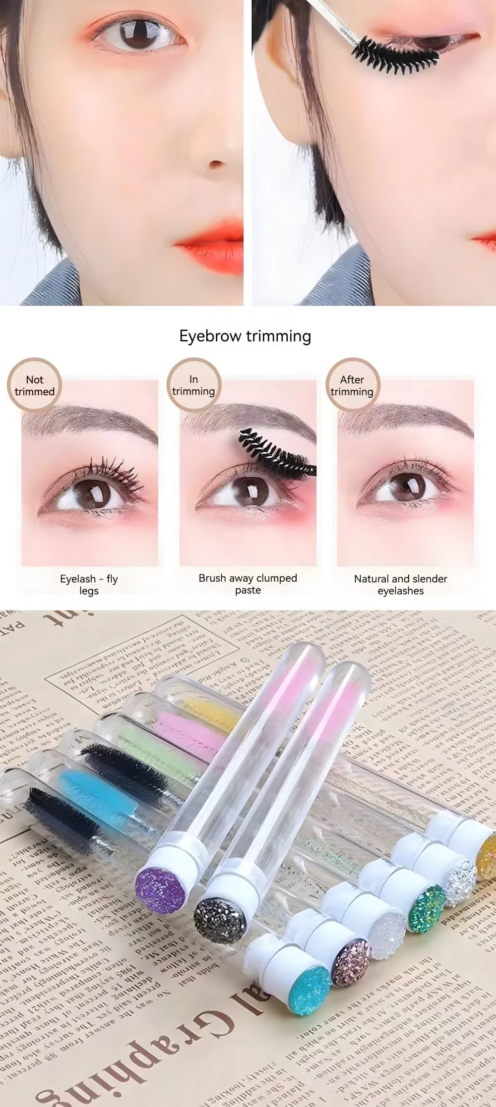 Wholesale Glitter Eyelash Extension Comb Wands Plastic Tube Mascara Wands Applicators Brush Custom Rhinestone Lash Brush
