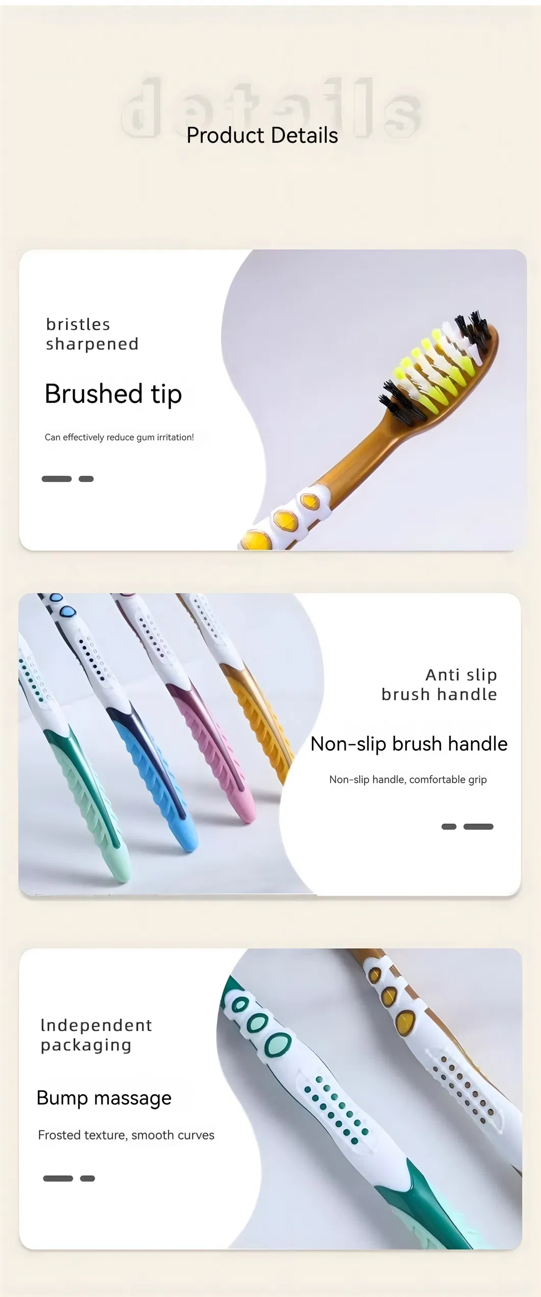 Soft Adult Toothbrush Soft Tapered Bristles Non-Slip TPE Handle Oral Care